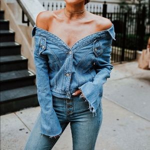 NWT Topshop Off the Shoulder Denim Jacket